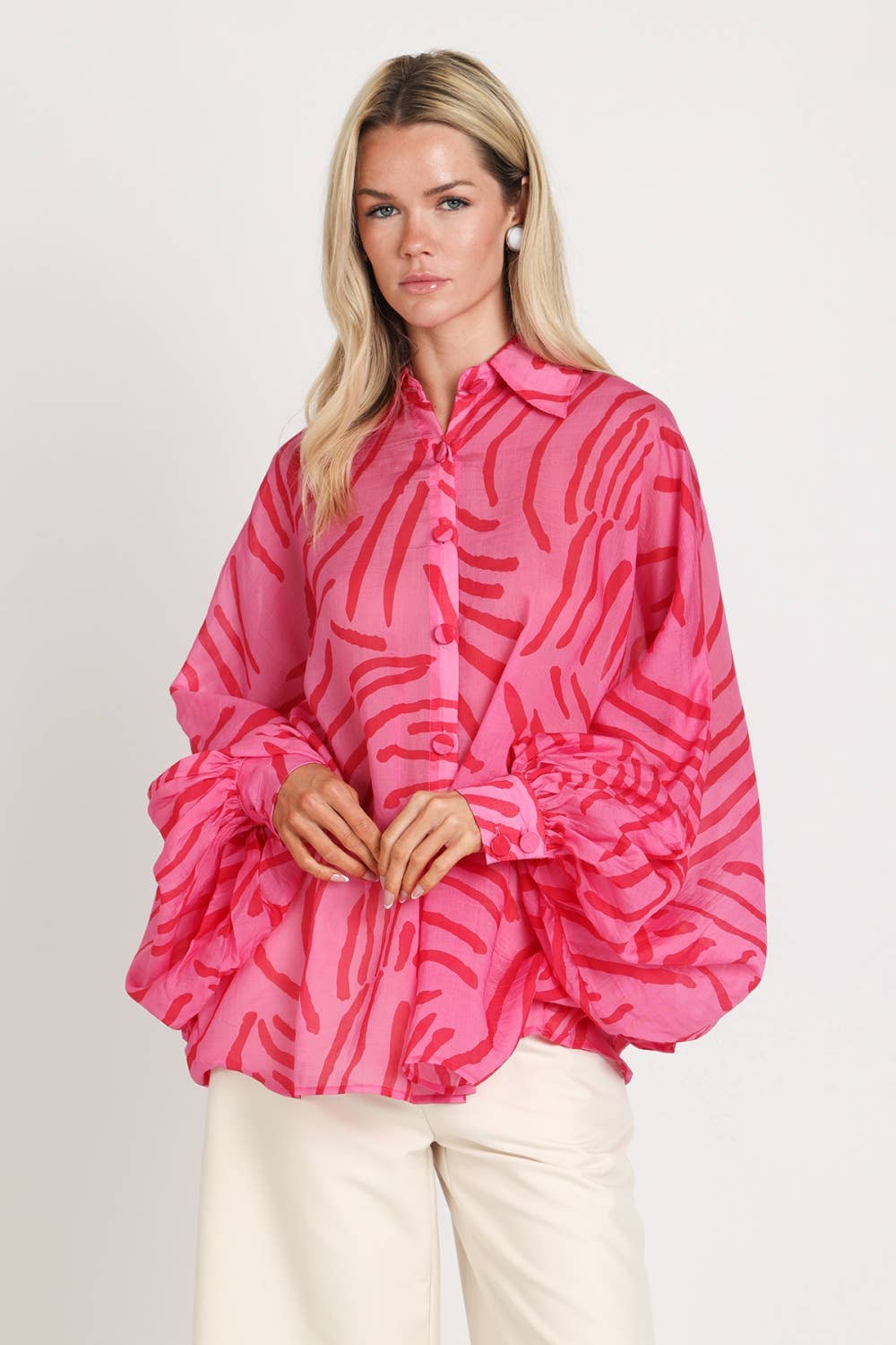Abstract Print Sheer Dolman Blouse