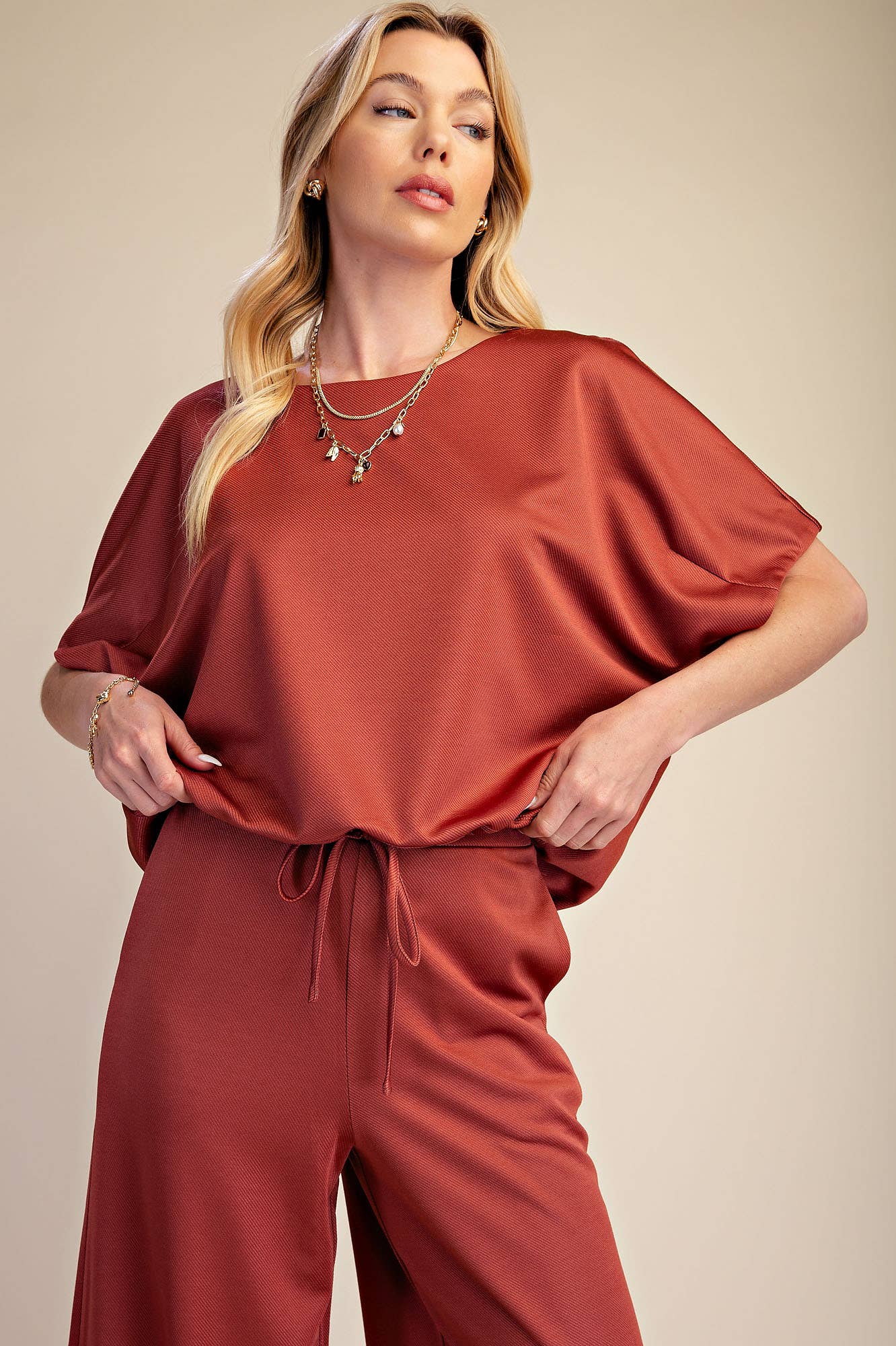 Round Neck Top Adjustable Tie Hem